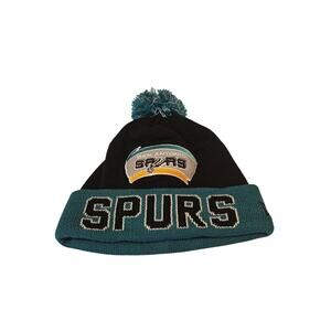 New Era Spurs Beanie Hardwood Classics Pom Knit Hat Black Teal NBA